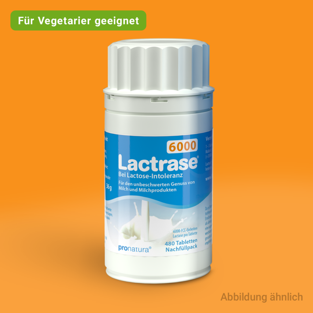 Lactrase 6000 Laktase Tabletten zur Einnahme bei Laktoseintoleranz.